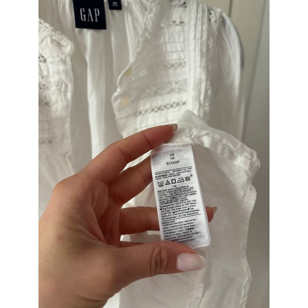GAP White Lace Peasant Blouse XS Boho Cotton Long Sleeve Cottagecore Top - Picture 8 of 9